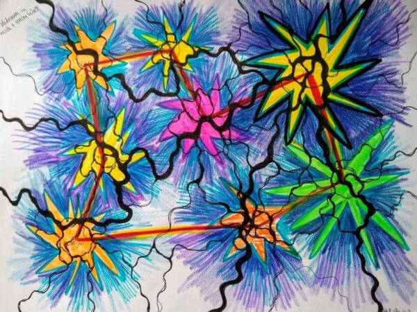 Neurographik mit zentralem Stern, Farbverläufen und Linienbewegung zur Selbstliebe